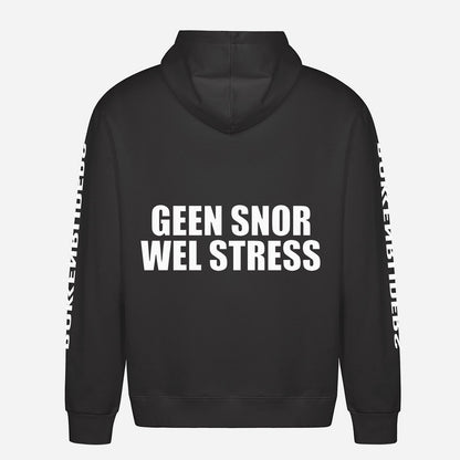Geen Snor Wel Stress Hoodie – achterkant met grote rugprint