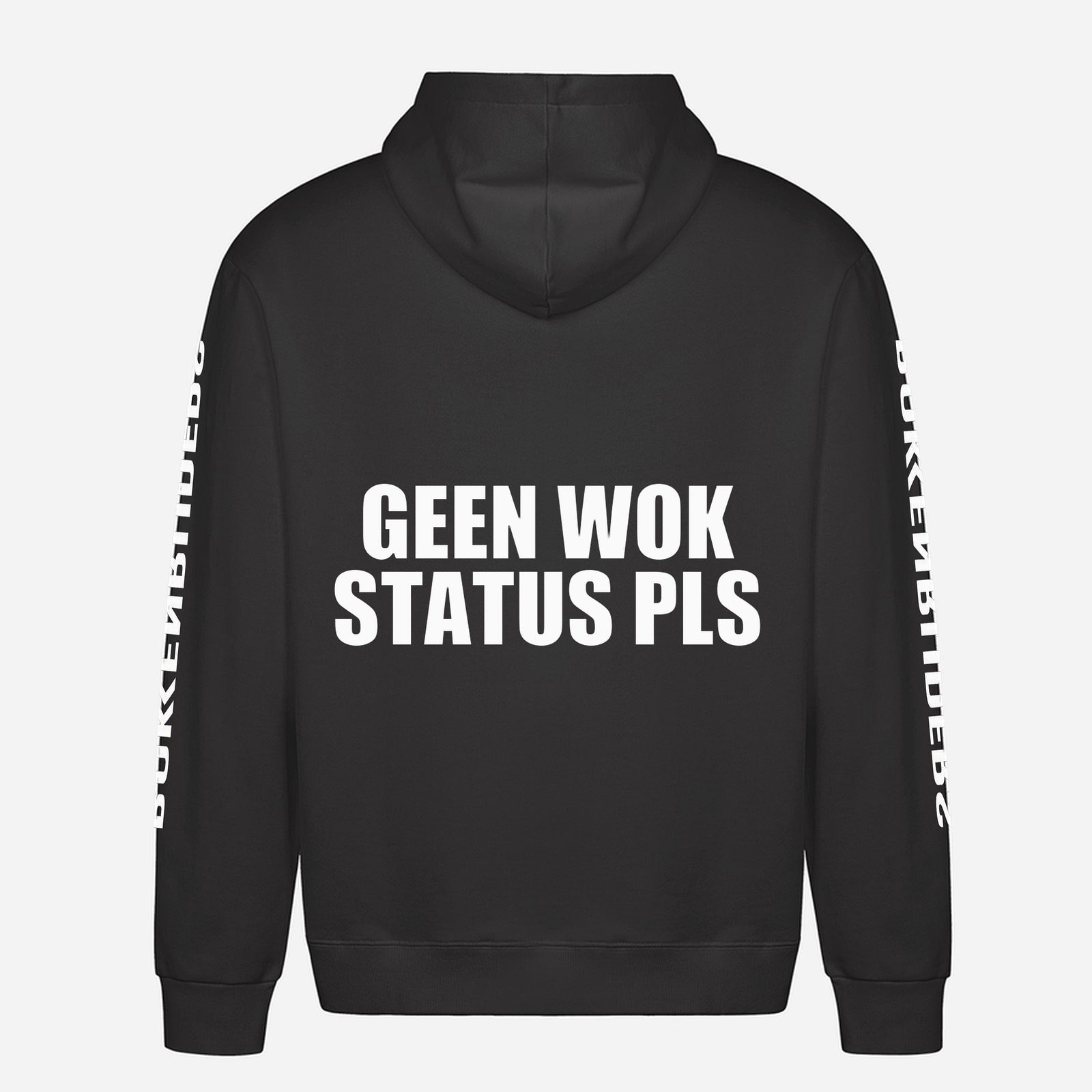 Geen WOK Status Pls Hoodie – achterkant met grote rugprint