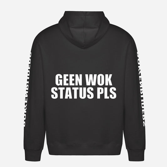 Geen WOK Status Pls Hoodie – achterkant met grote rugprint