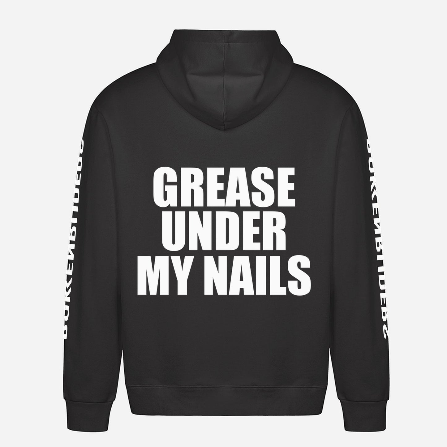 Grease Under My Nails Hoodie – achterkant met grote rugprint