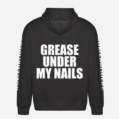 Grease Under My Nails Hoodie – achterkant met grote rugprint