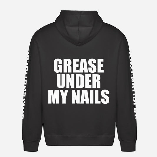 Grease Under My Nails Hoodie – achterkant met grote rugprint