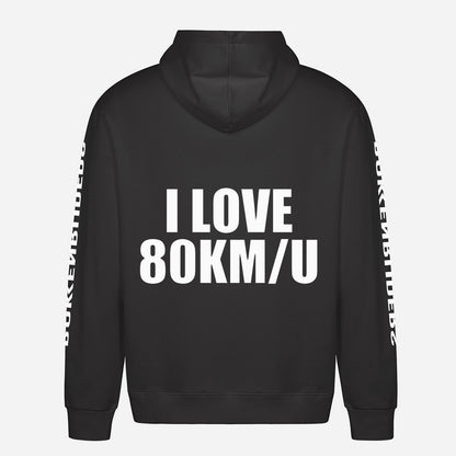 I Love 80 km/u Hoodie – achterkant met grote rugprint