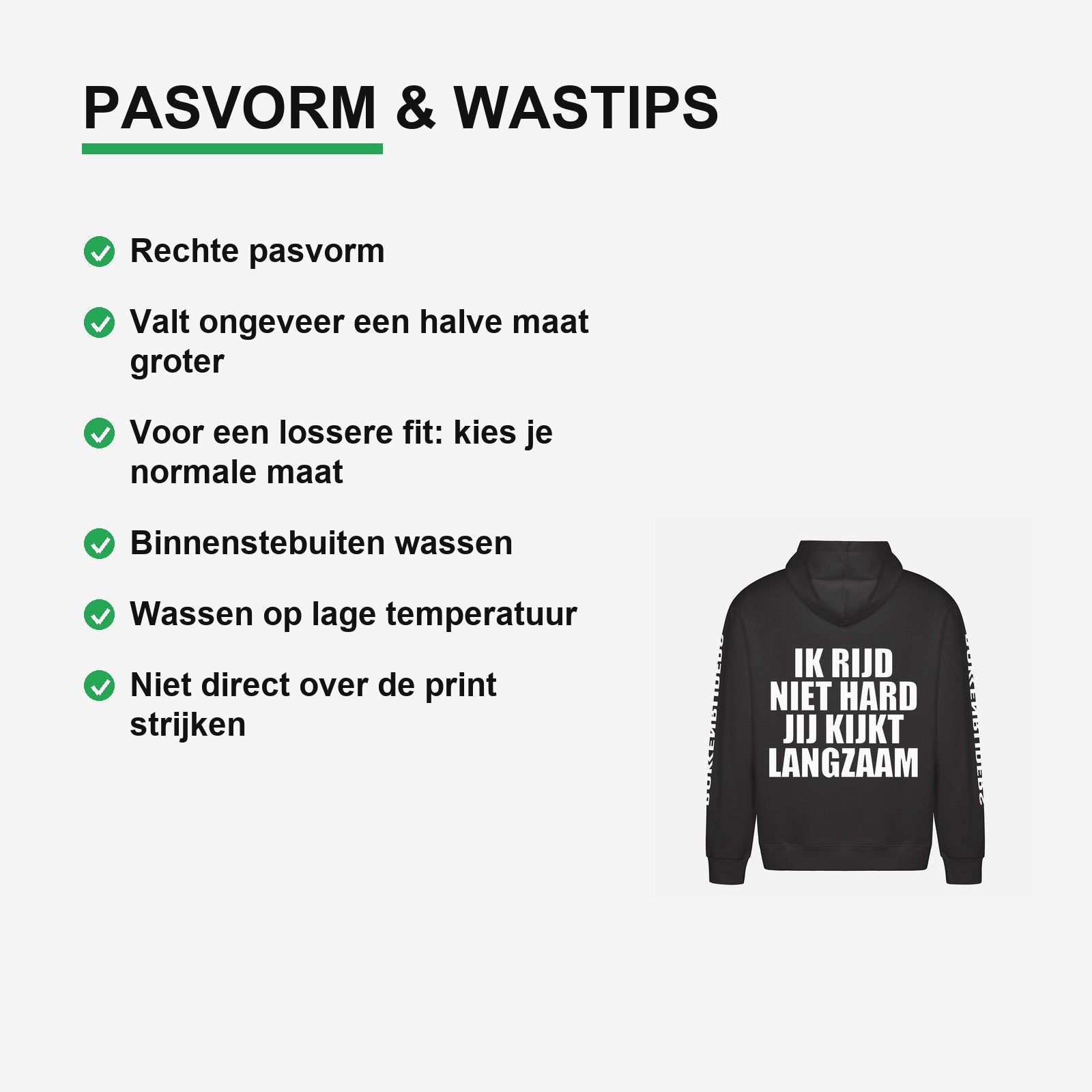 Ik Rijd Niet Hard Jij Kijkt Langzaam Hoodie – materiaal van dichtbij