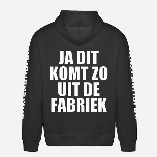 Ja Dit Komt Zo Uit De Fabriek Hoodie – achterkant met grote rugprint