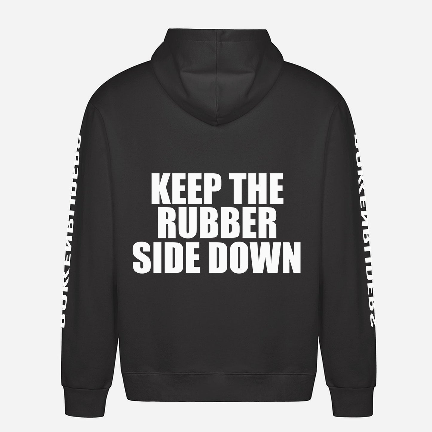Keep The Rubber Side Down Hoodie – achterkant met grote rugprint