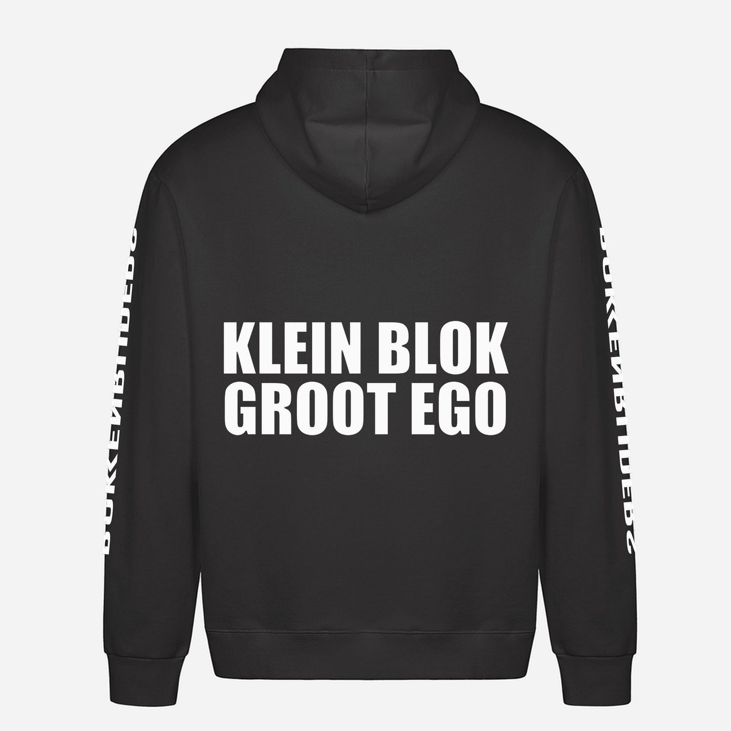 Klein Blok Groot Ego Hoodie – achterkant met grote rugprint