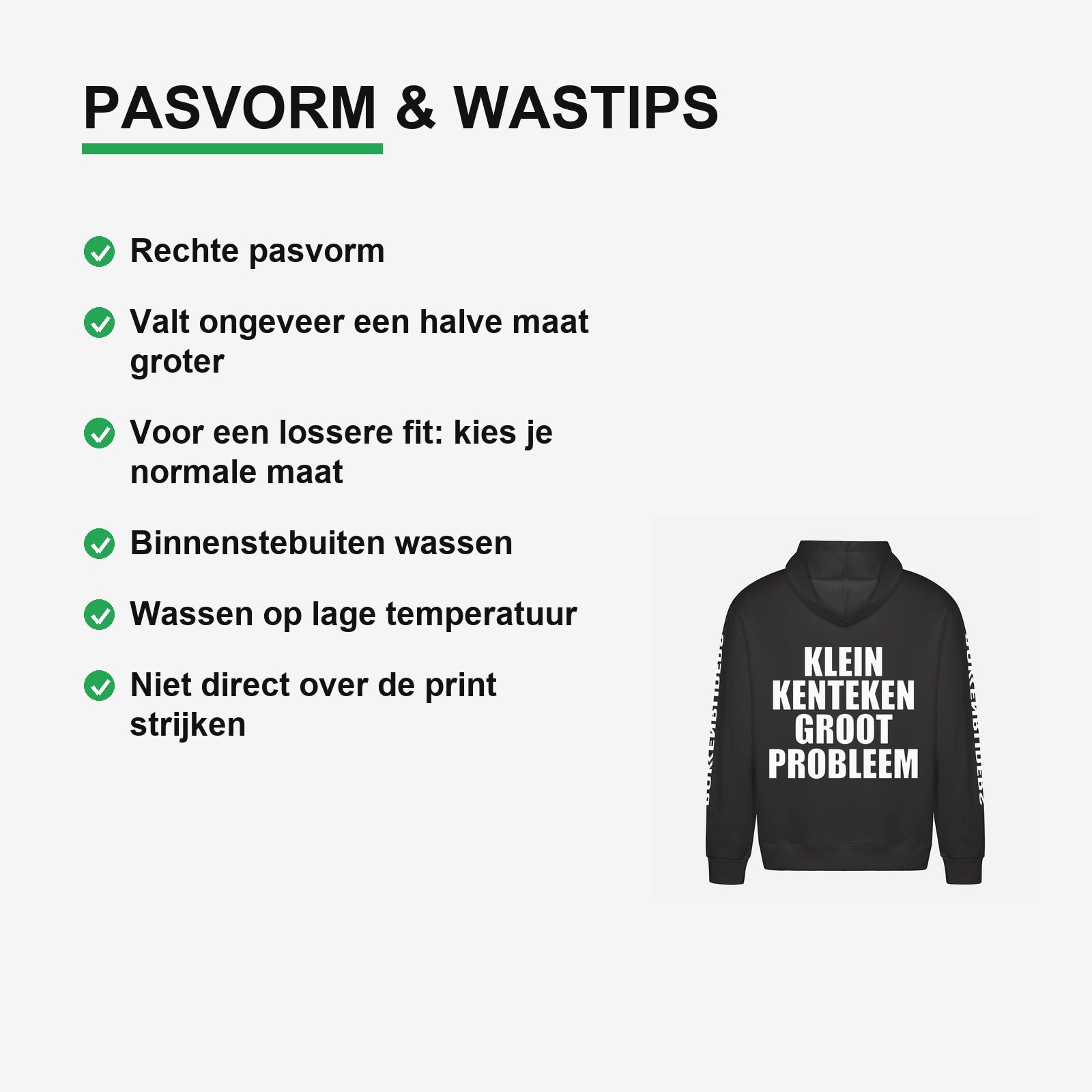 Klein Kenteken Groot Probleem Hoodie – materiaal van dichtbij