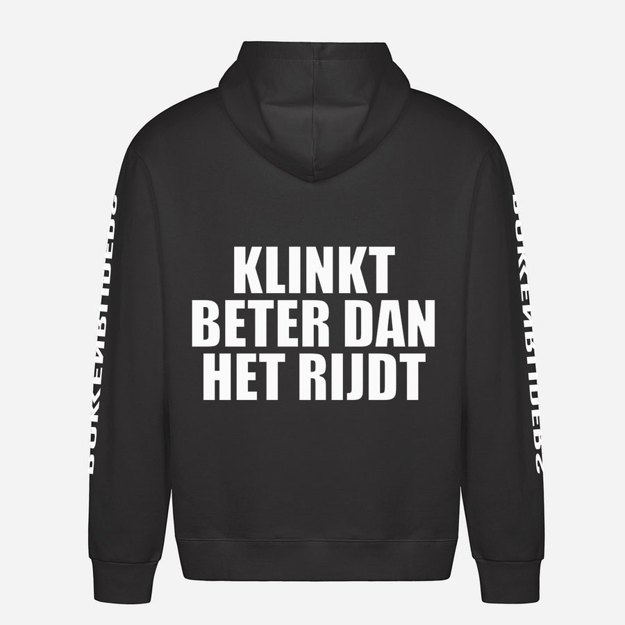 Klinkt Beter Dan Het Rijdt Hoodie – achterkant met grote rugprint