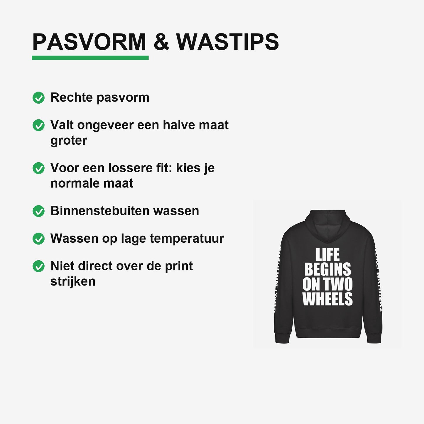 Life Begins On Two Wheels Hoodie – materiaal van dichtbij