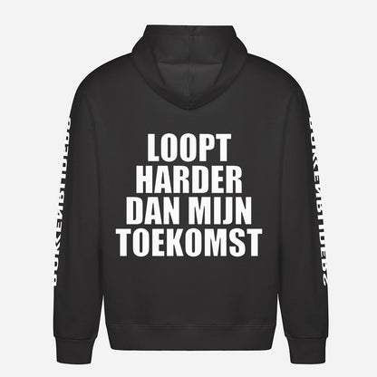 Loopt Harder Dan Mijn Toekomst Hoodie – achterkant met grote rugprint