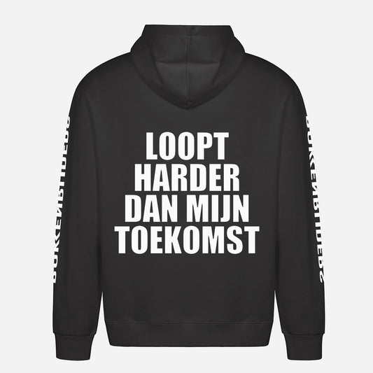 Loopt Harder Dan Mijn Toekomst Hoodie – achterkant met grote rugprint