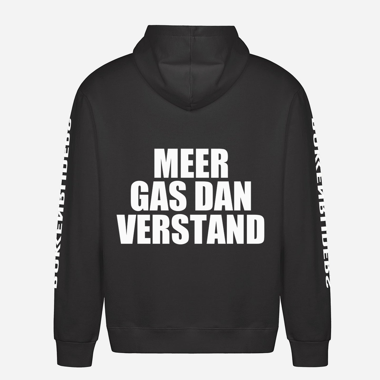 Meer Gas Dan Verstand Hoodie – achterkant met grote rugprint