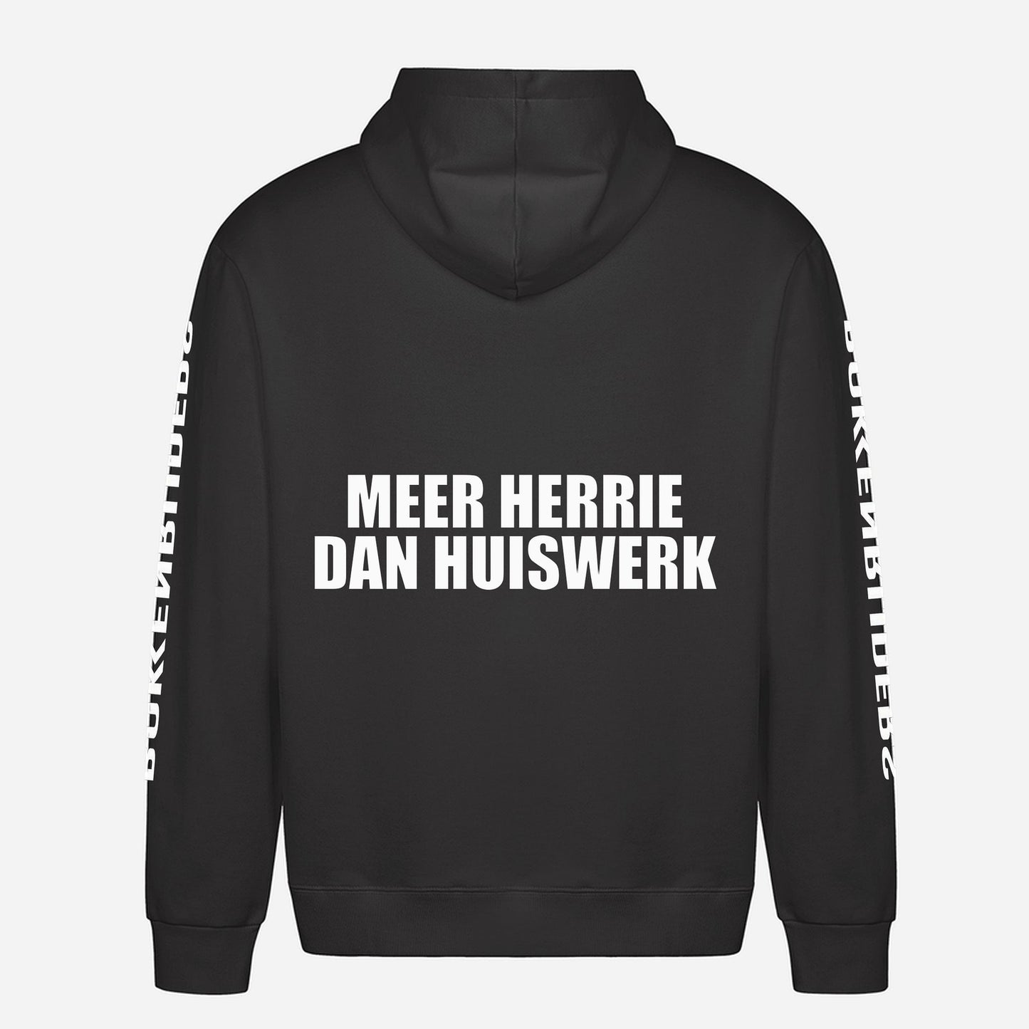 Meer Herrie Dan Huiswerk Hoodie – achterkant met grote rugprint