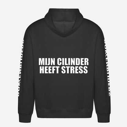 Mijn Cilinder Heeft Stress Hoodie – achterkant met grote rugprint