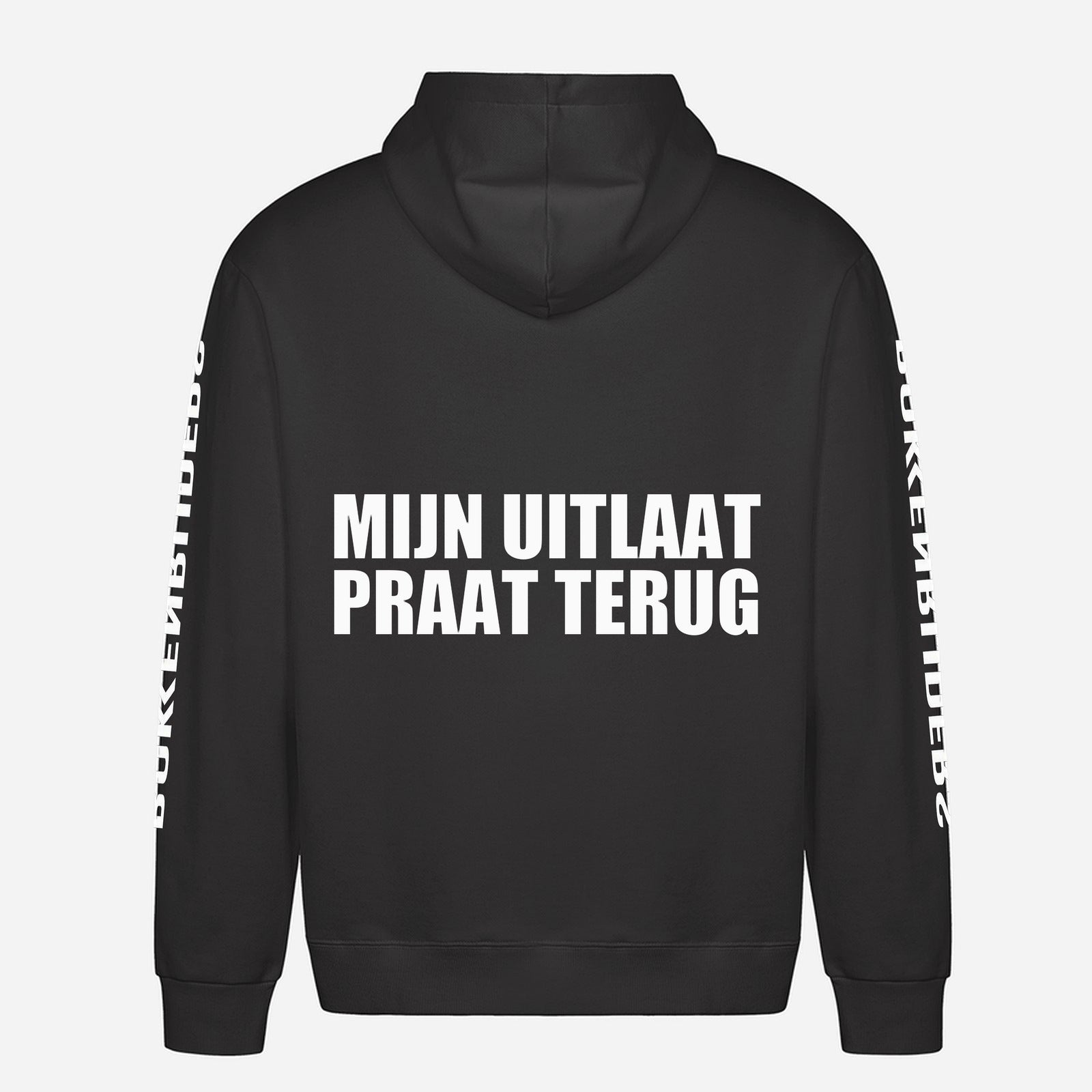 Mijn Uitlaat Praat Terug Hoodie – achterkant met grote rugprint