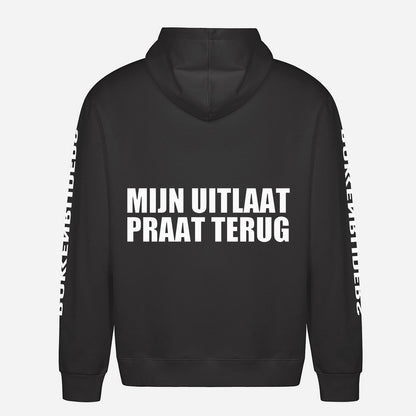Mijn Uitlaat Praat Terug Hoodie – achterkant met grote rugprint