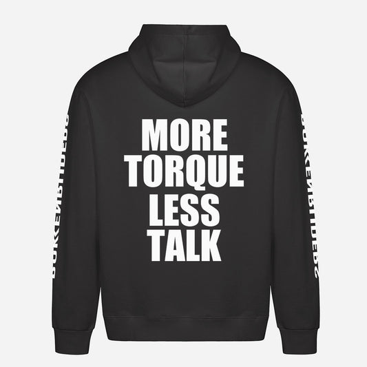 More Torque Less Talk Hoodie – achterkant met grote rugprint
