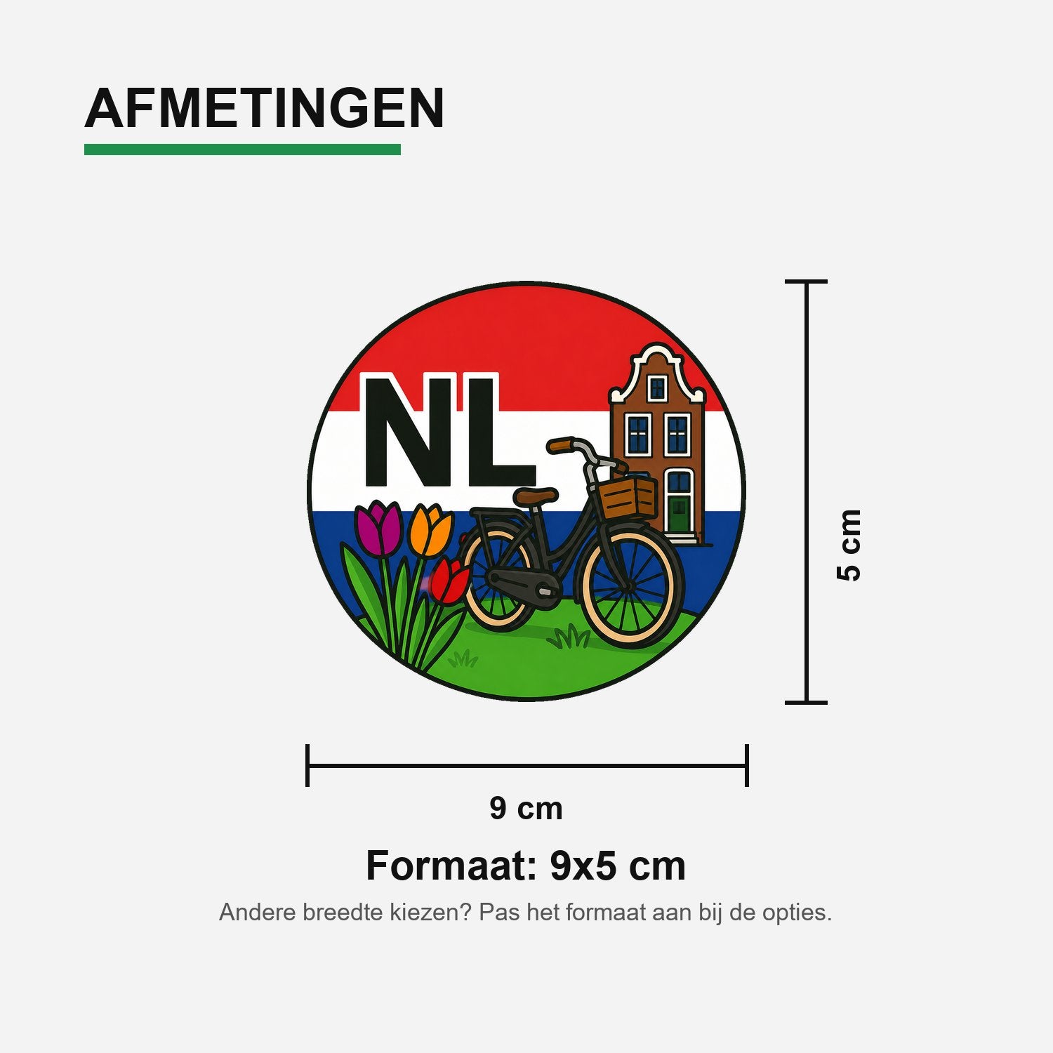 NL Landcode Sticker Nederland – Fiets en Grachtenpand – materiaal en matte afwerking