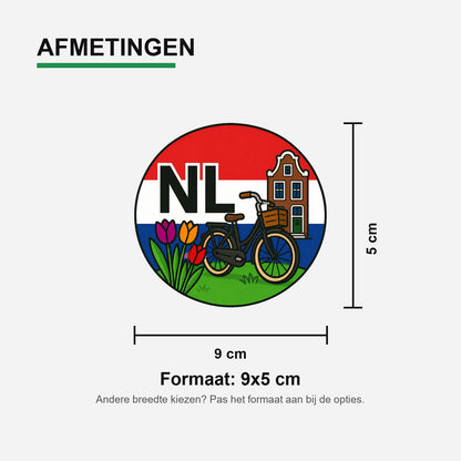 NL Landcode Sticker Nederland – Fiets en Grachtenpand – materiaal en matte afwerking