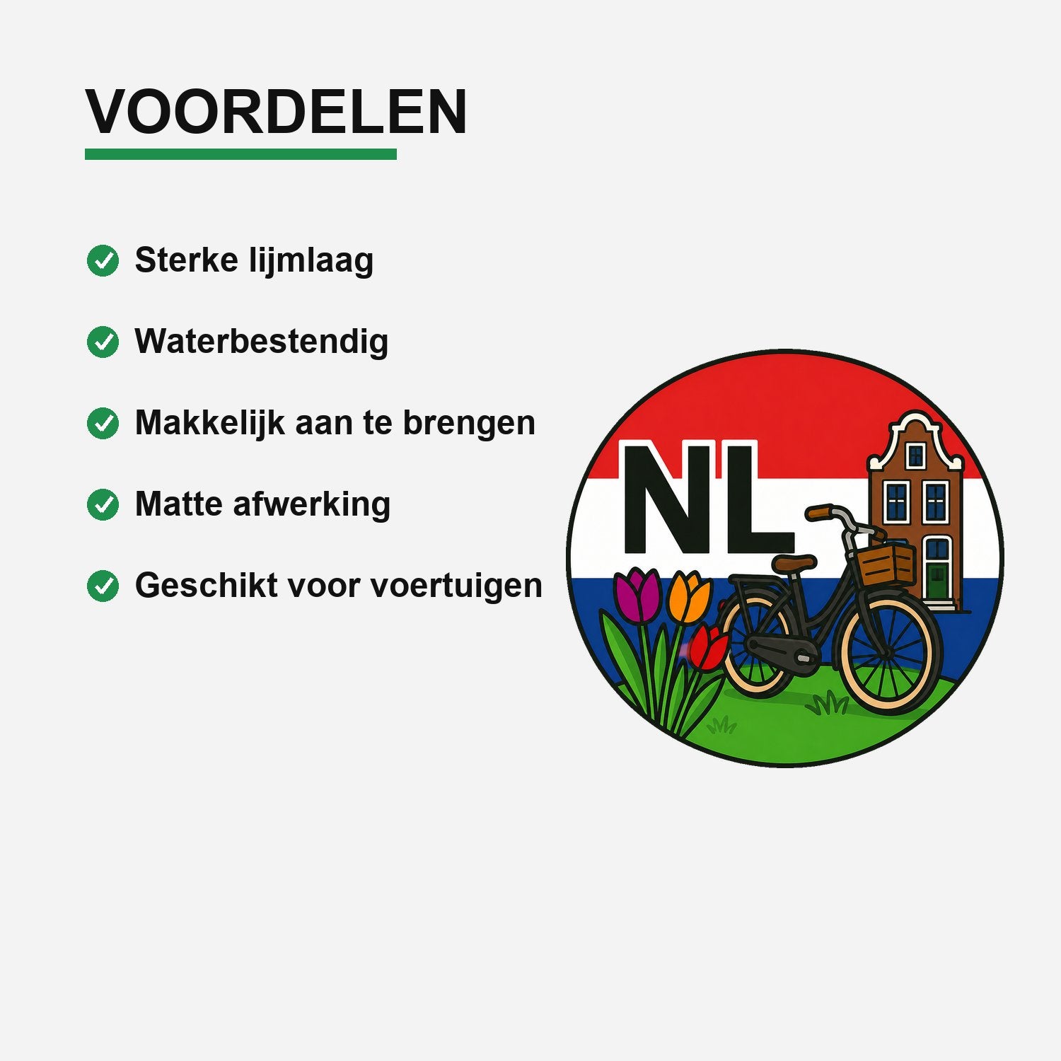 NL Landcode Sticker Nederland – Fiets en Grachtenpand – gebruiksvoorbeeld
