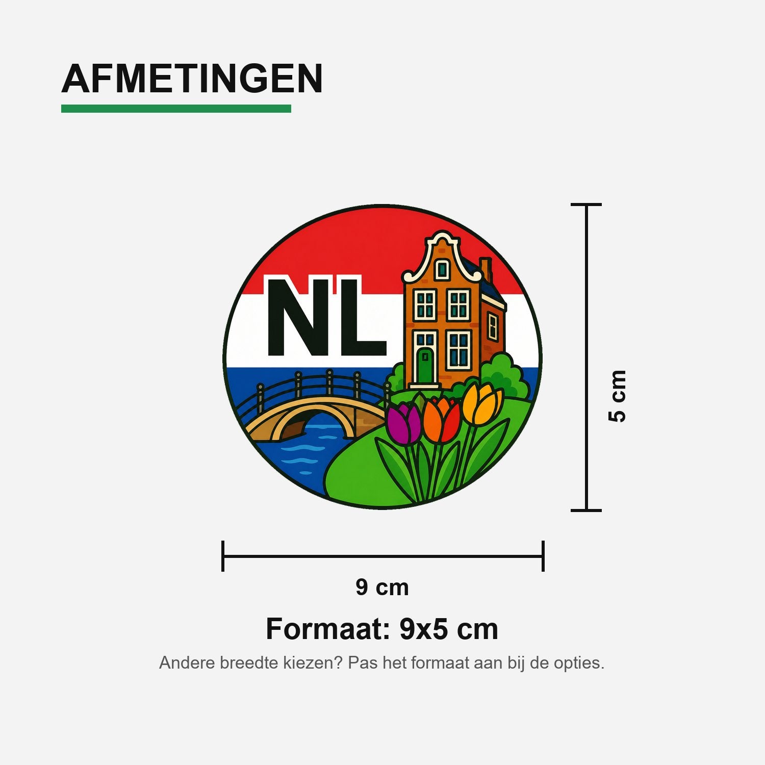 NL Landcode Sticker Nederland – Grachtenpand en Brug – materiaal en matte afwerking
