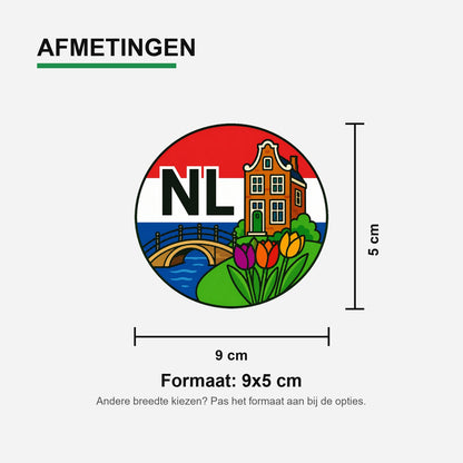 NL Landcode Sticker Nederland – Grachtenpand en Brug – materiaal en matte afwerking