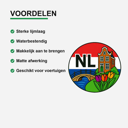 NL Landcode Sticker Nederland – Grachtenpand en Brug – gebruiksvoorbeeld