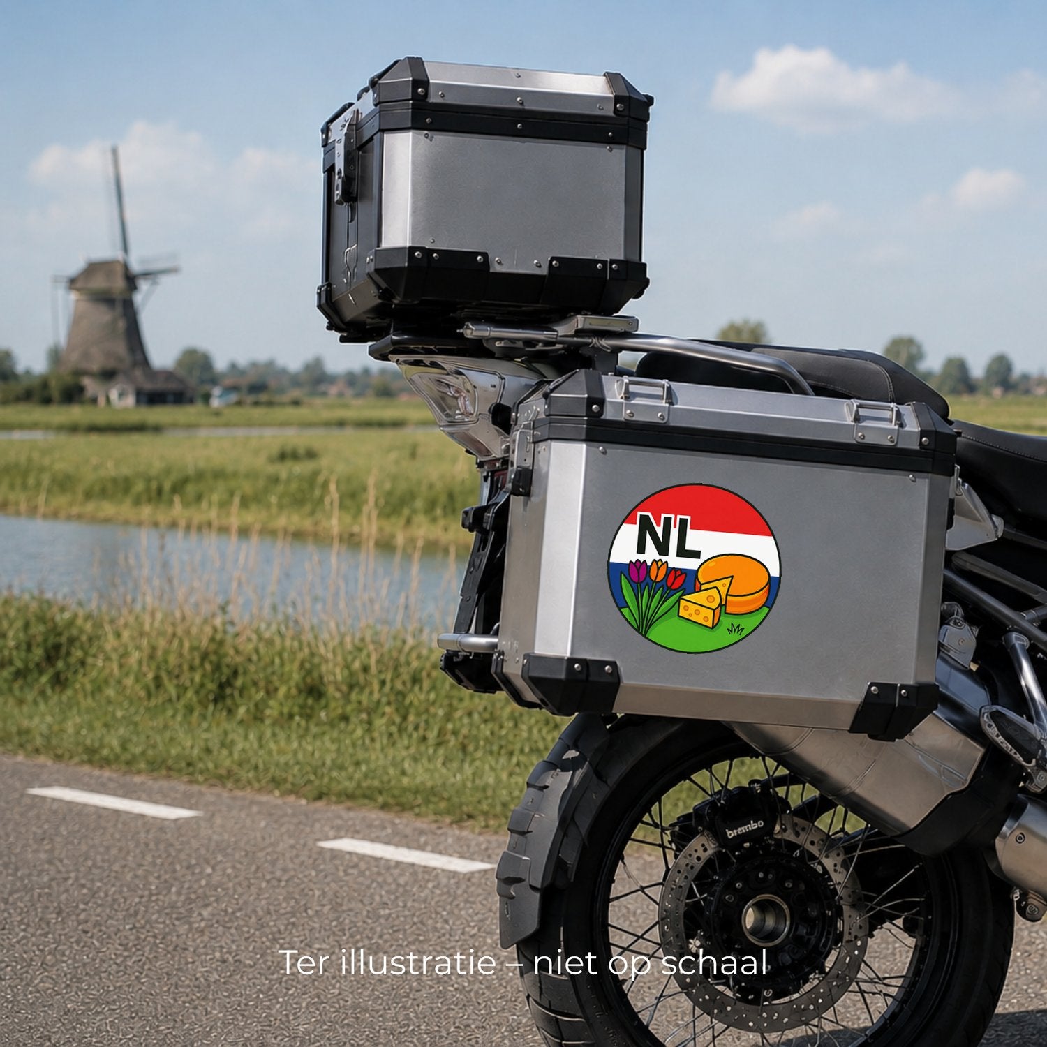 NL Landcode Sticker Nederland – Kaas en Tulpen – detail van het ontwerp