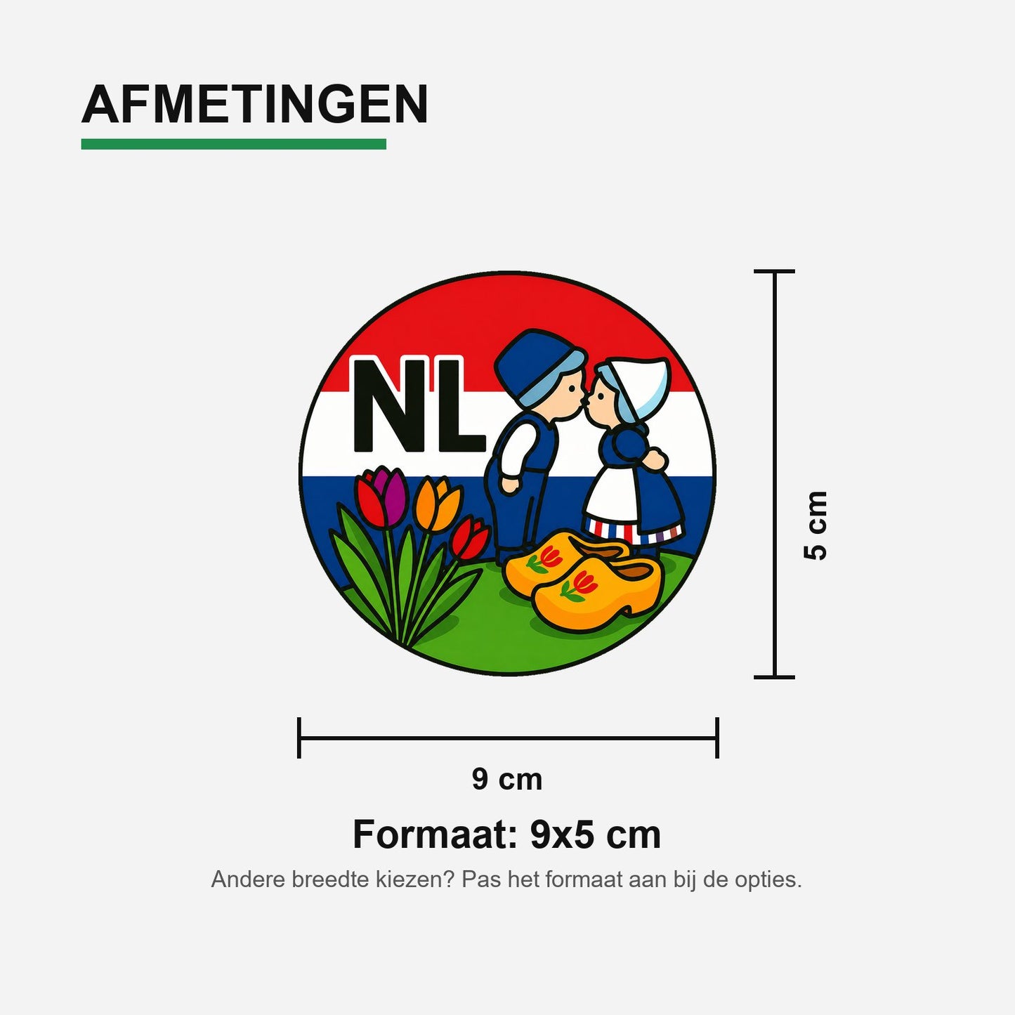 NL Landcode Sticker Nederland – Klederdracht en Klompen – materiaal en matte afwerking