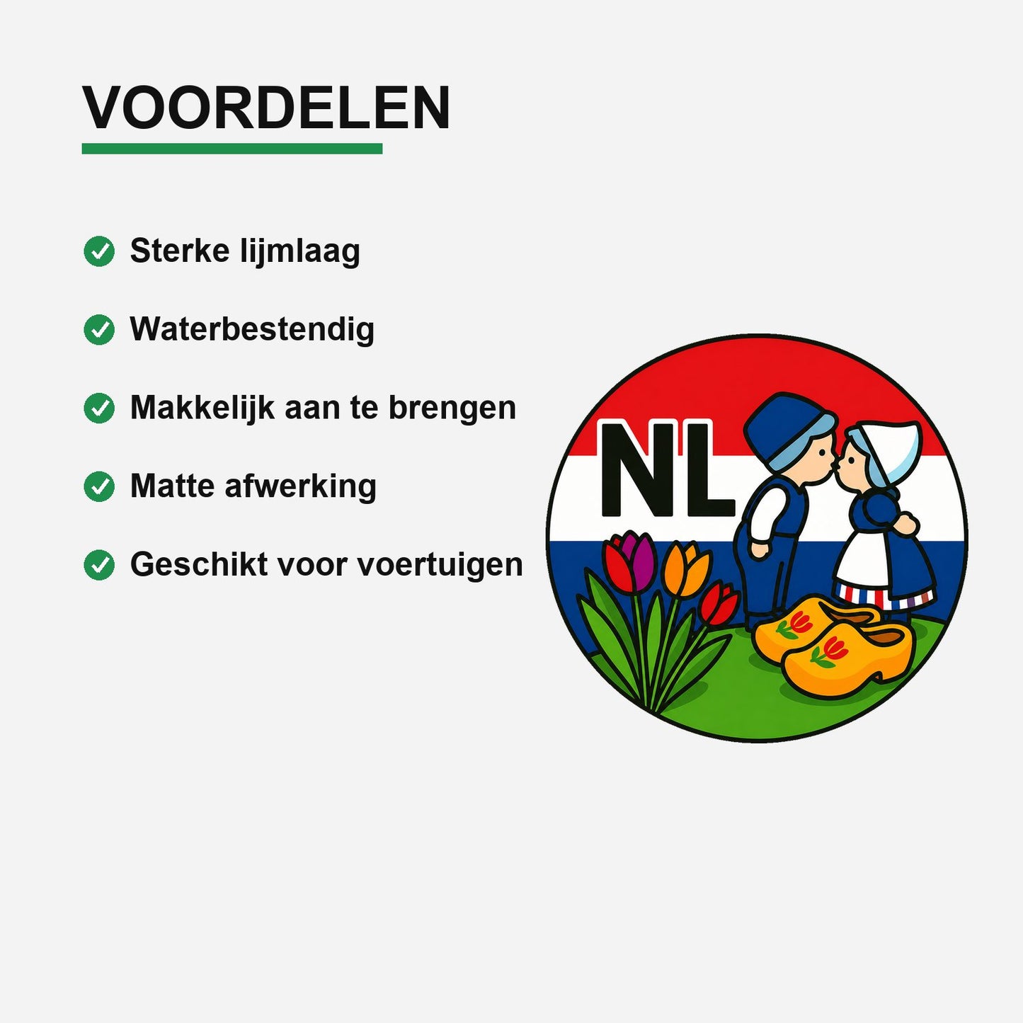 NL Landcode Sticker Nederland – Klederdracht en Klompen – gebruiksvoorbeeld