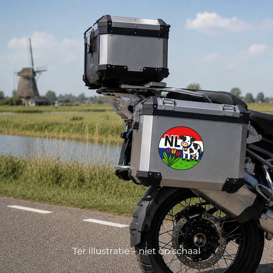 NL Landcode Sticker Nederland – Koe en Tulpen – detail van het ontwerp