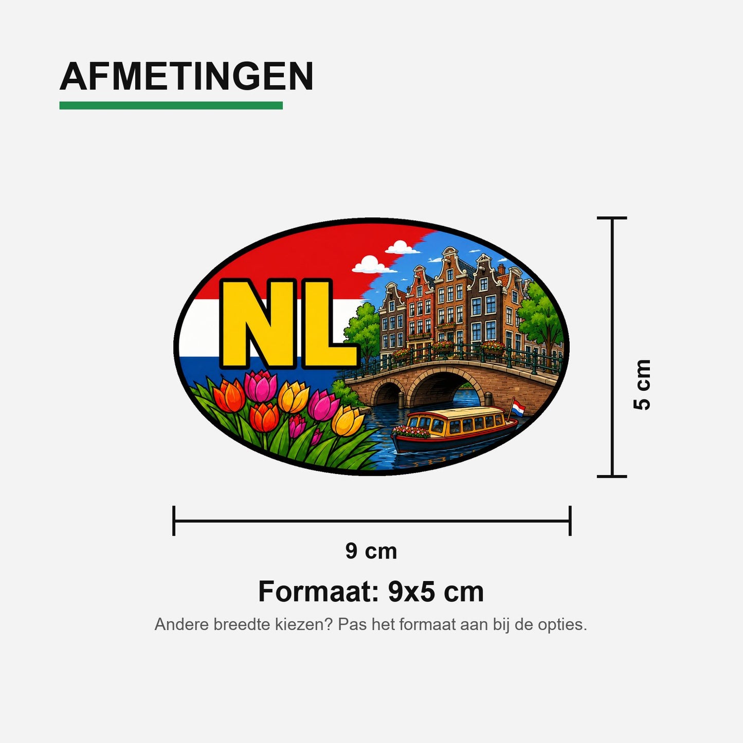 NL Landcode Sticker Amsterdam – Grachten en rondvaartboot – materiaal en matte afwerking