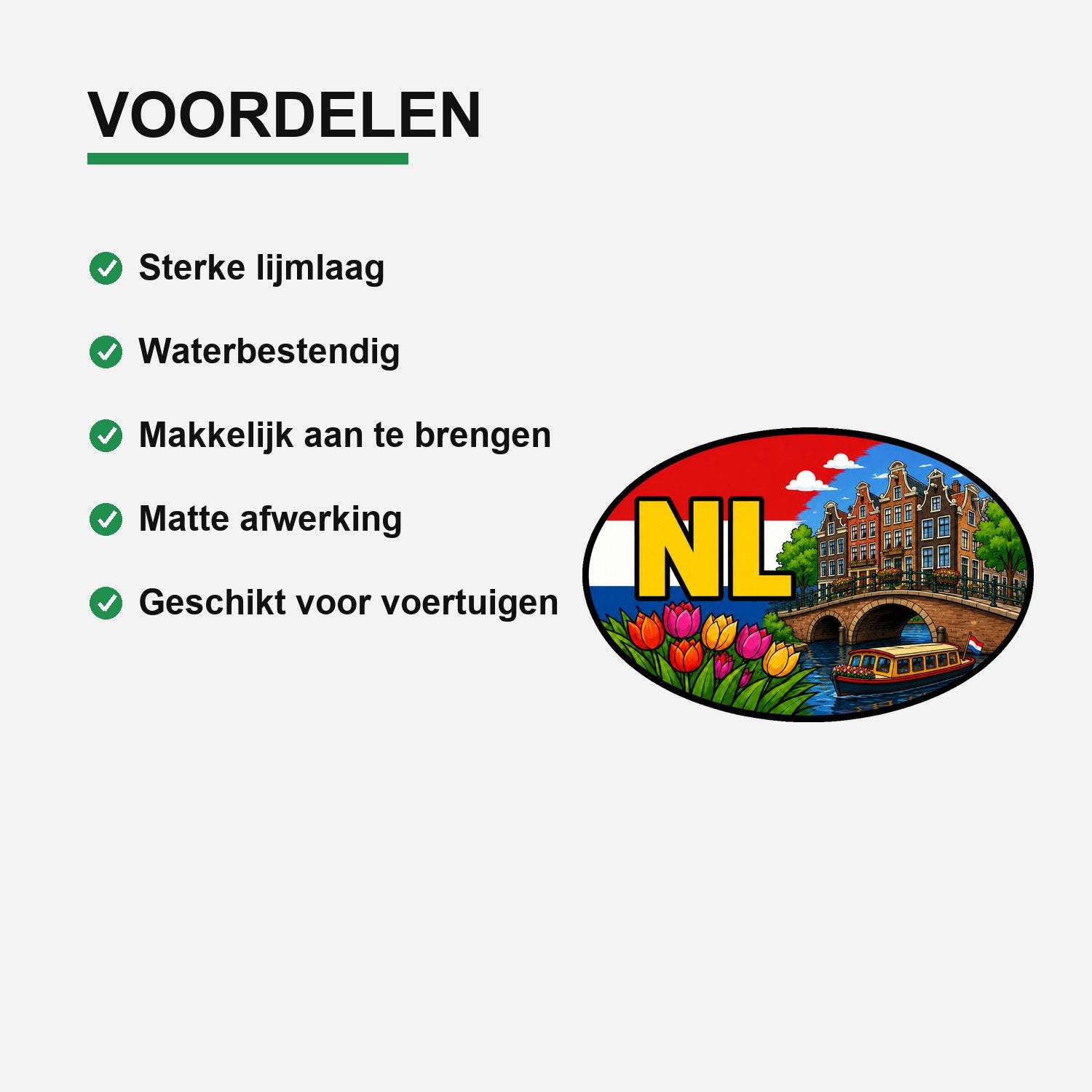 NL Landcode Sticker Amsterdam – Grachten en rondvaartboot – gebruiksvoorbeeld