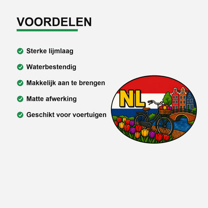 NL Landcode Sticker Nederland – Amsterdamse fiets – gebruiksvoorbeeld