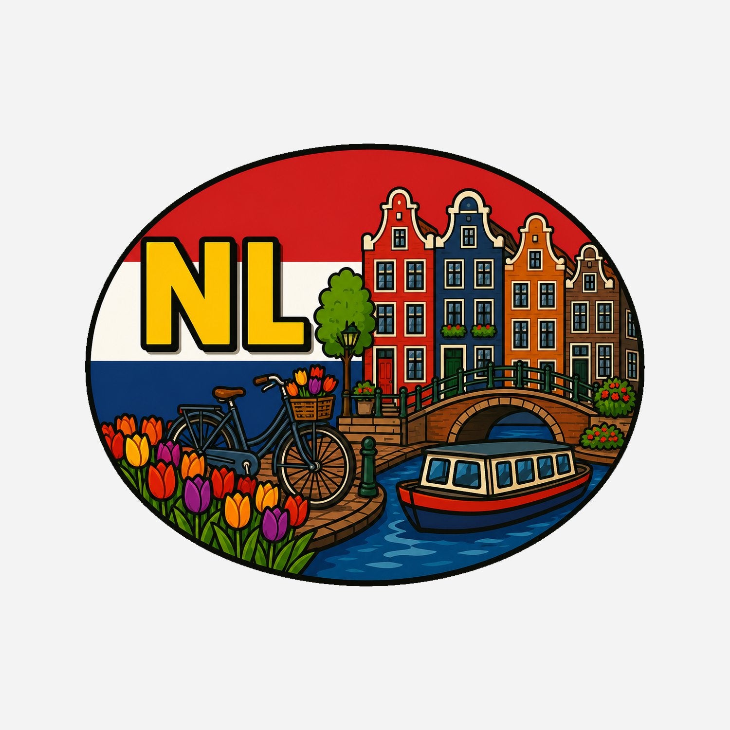 NL Landcode Sticker Nederland – Amsterdamse grachten – hoofdafbeelding van de sticker