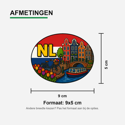 NL Landcode Sticker Nederland – Amsterdamse grachten – materiaal en matte afwerking