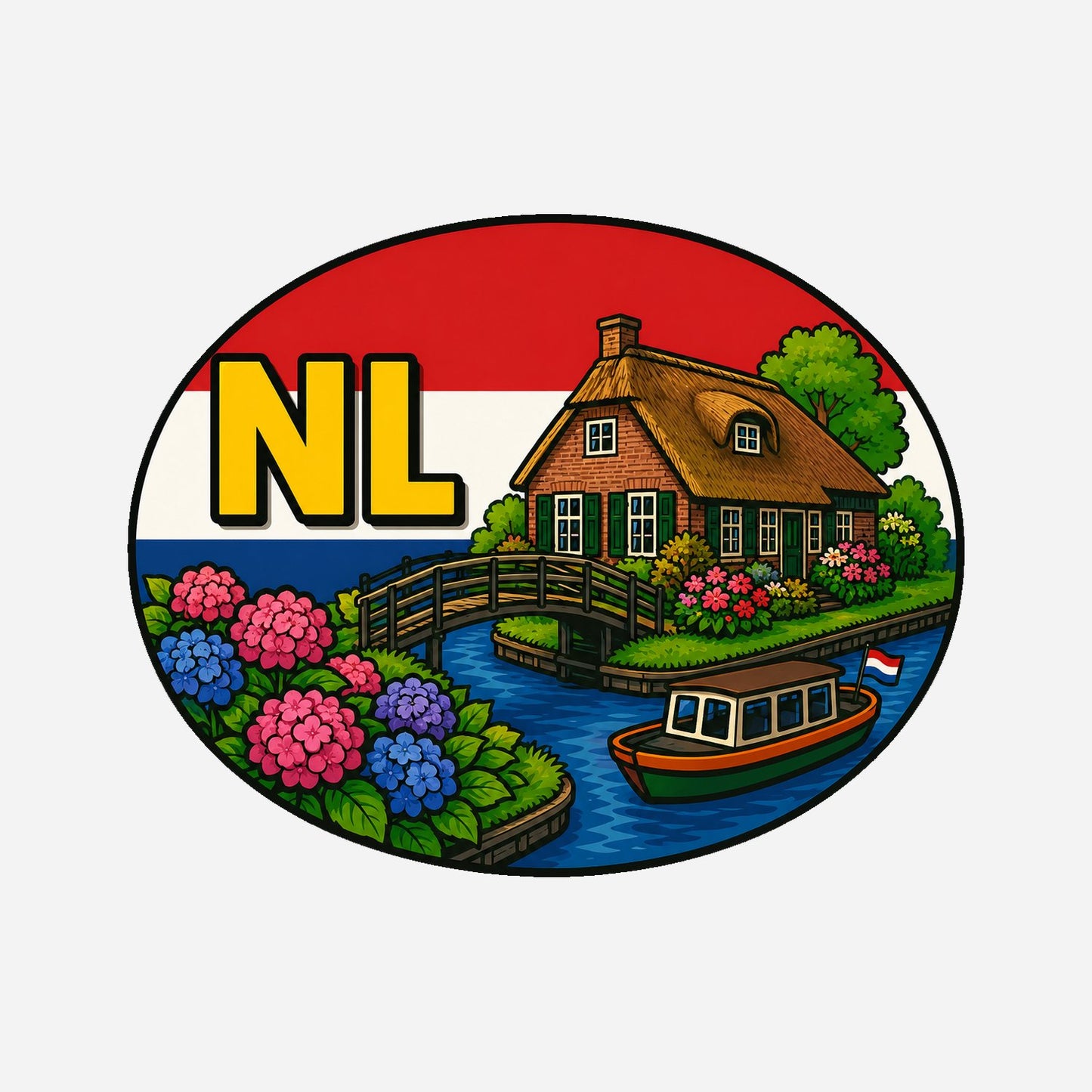 NL Landcode Sticker Nederland – Giethoorn – hoofdafbeelding van de sticker