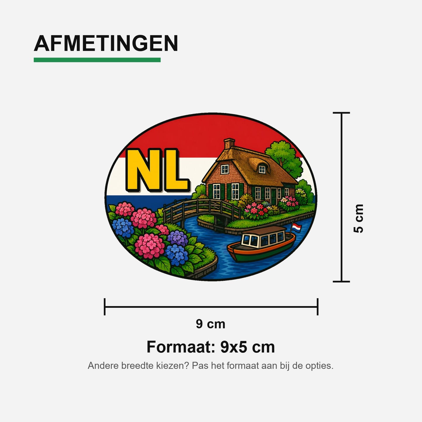 NL Landcode Sticker Nederland – Giethoorn – materiaal en matte afwerking