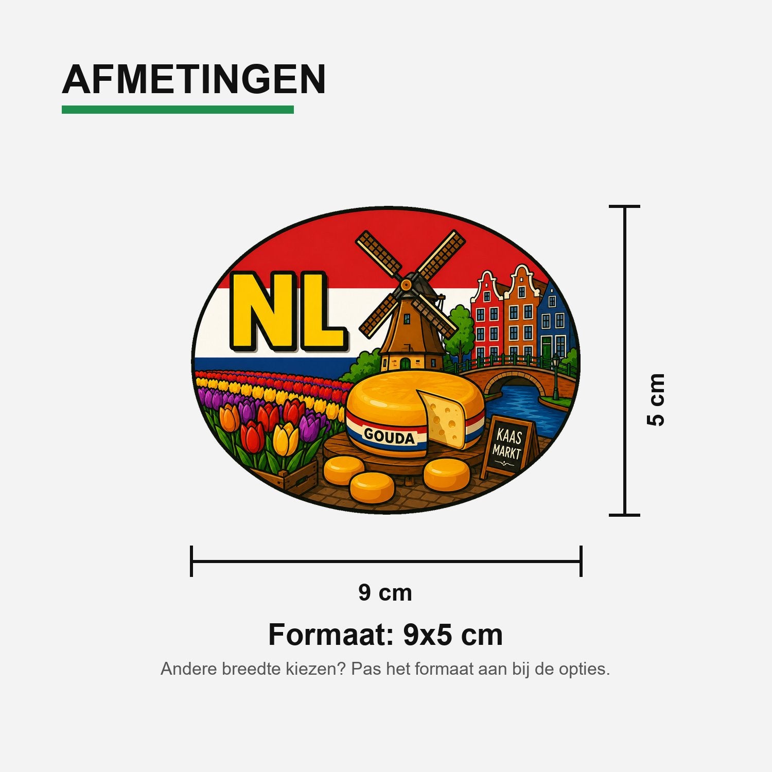 NL Landcode Sticker Nederland – Goudse kaas – materiaal en matte afwerking