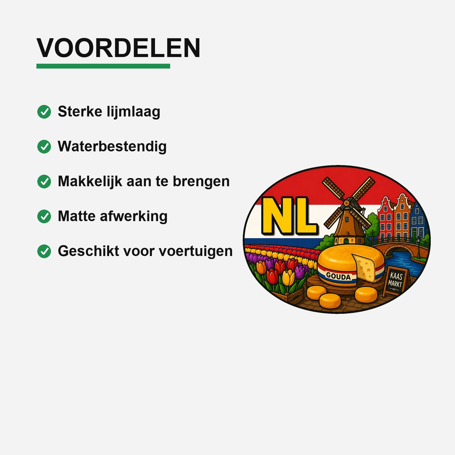 NL Landcode Sticker Nederland – Goudse kaas – gebruiksvoorbeeld