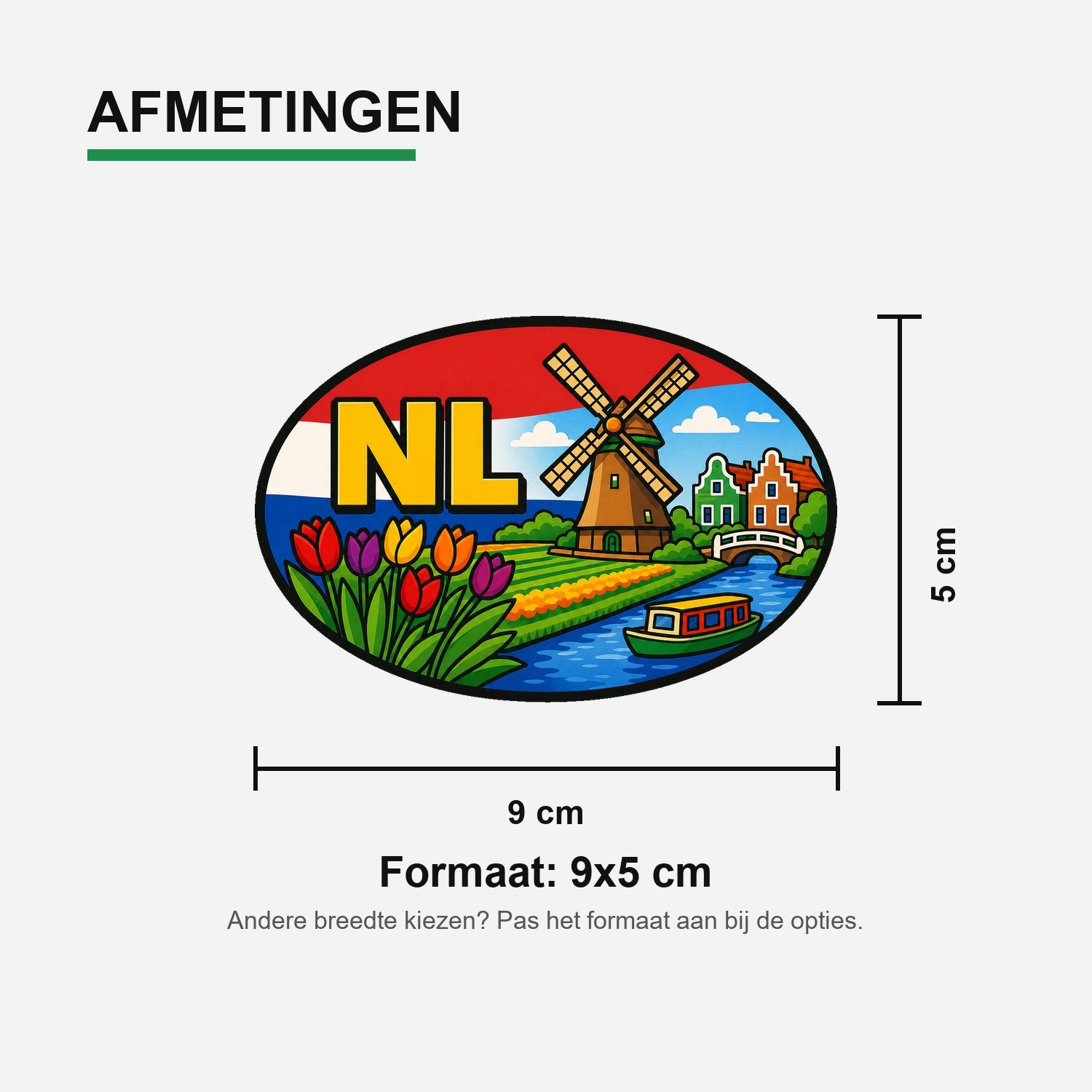 NL Landcode Sticker Nederland – Boot bij Kinderdijk – materiaal en matte afwerking