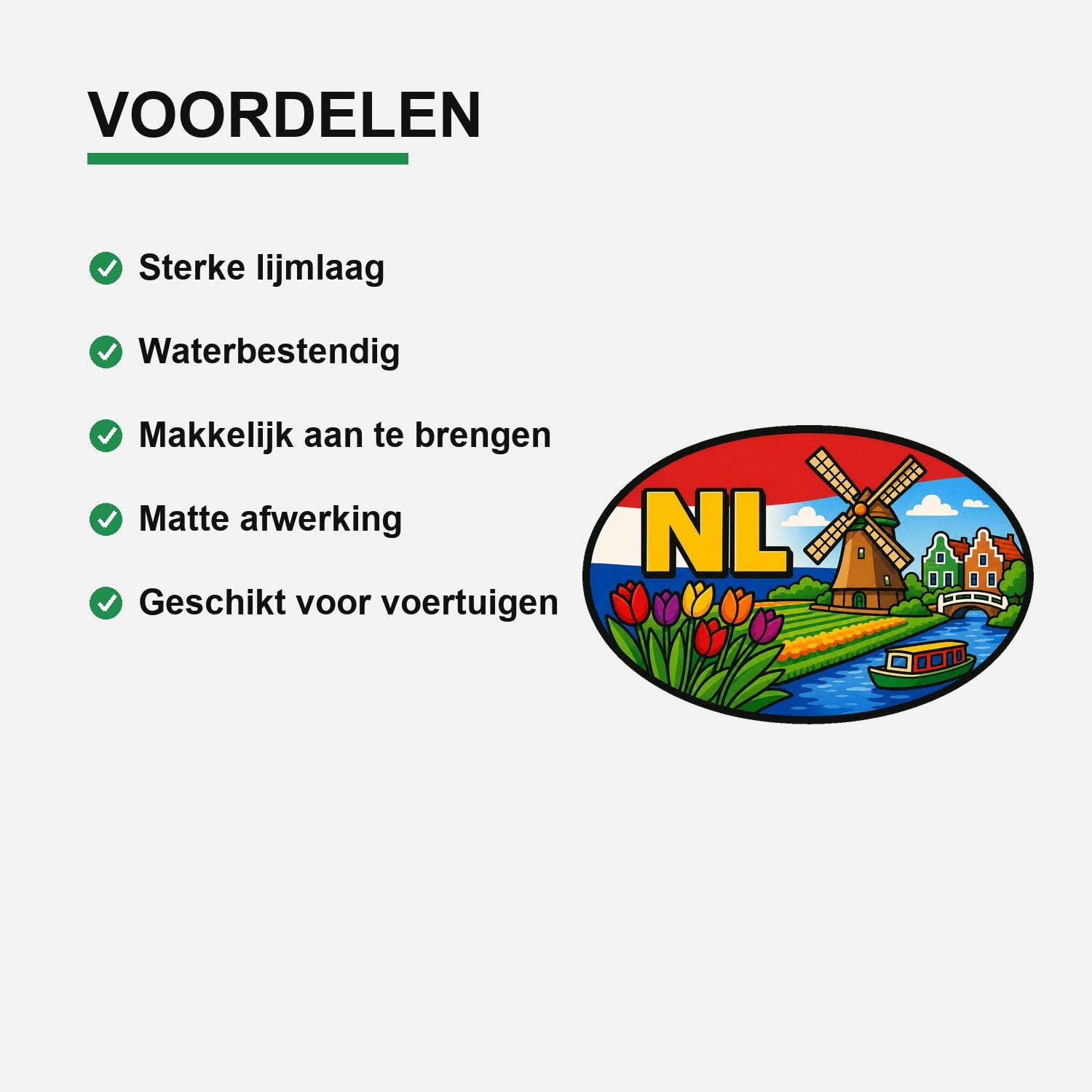 NL Landcode Sticker Nederland – Boot bij Kinderdijk – gebruiksvoorbeeld