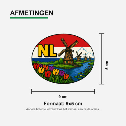 NL Landcode Sticker Nederland – Kinderdijk – materiaal en matte afwerking