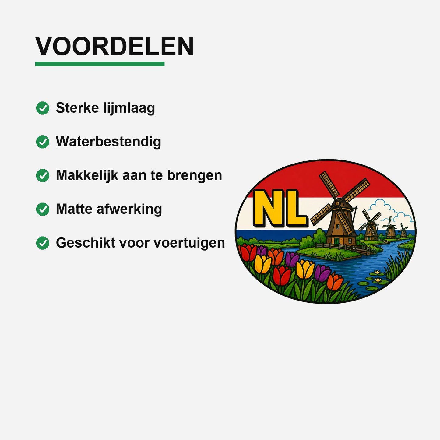 NL Landcode Sticker Nederland – Kinderdijk – gebruiksvoorbeeld