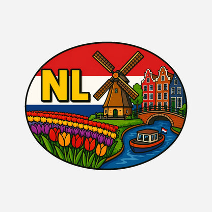 NL Landcode Sticker Nederland – Molen van Kinderdijk – hoofdafbeelding van de sticker
