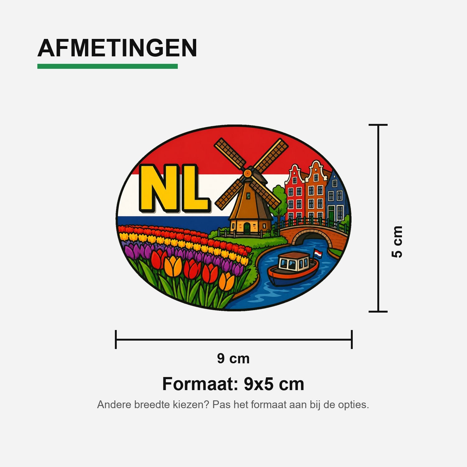 NL Landcode Sticker Nederland – Molen van Kinderdijk – materiaal en matte afwerking