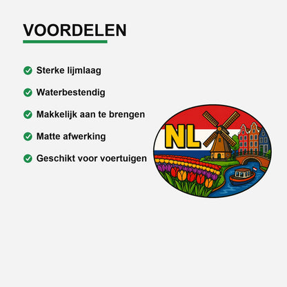 NL Landcode Sticker Nederland – Molen van Kinderdijk – gebruiksvoorbeeld
