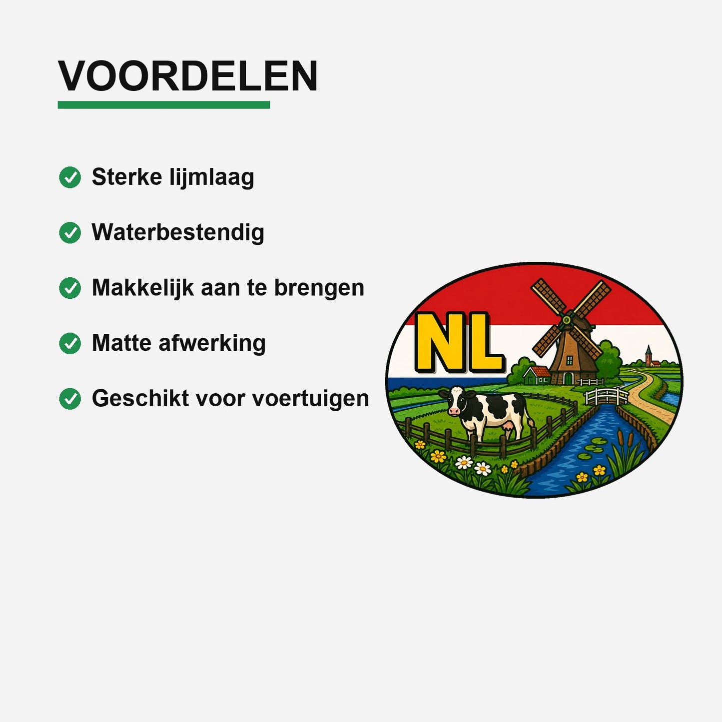 NL Landcode Sticker Nederland – Nederlands platteland – gebruiksvoorbeeld