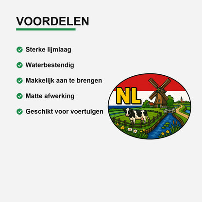 NL Landcode Sticker Nederland – Nederlands platteland – gebruiksvoorbeeld